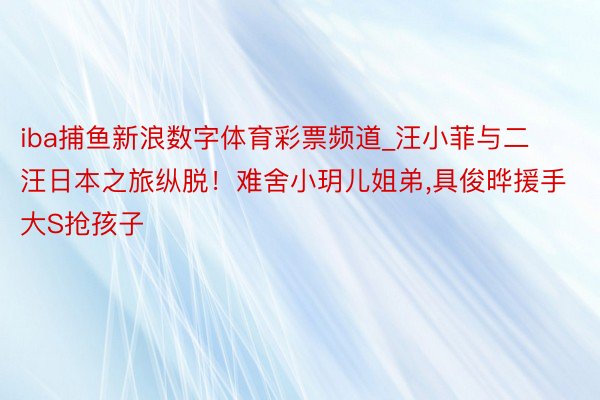iba捕鱼新浪数字体育彩票频道_汪小菲与二汪日本之旅纵脱！难舍小玥儿姐弟,具俊晔援手大S抢孩子
