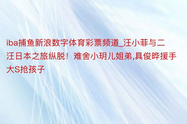 iba捕鱼新浪数字体育彩票频道_汪小菲与二汪日本之旅纵脱！难舍小玥儿姐弟，具俊晔援手大S抢孩子